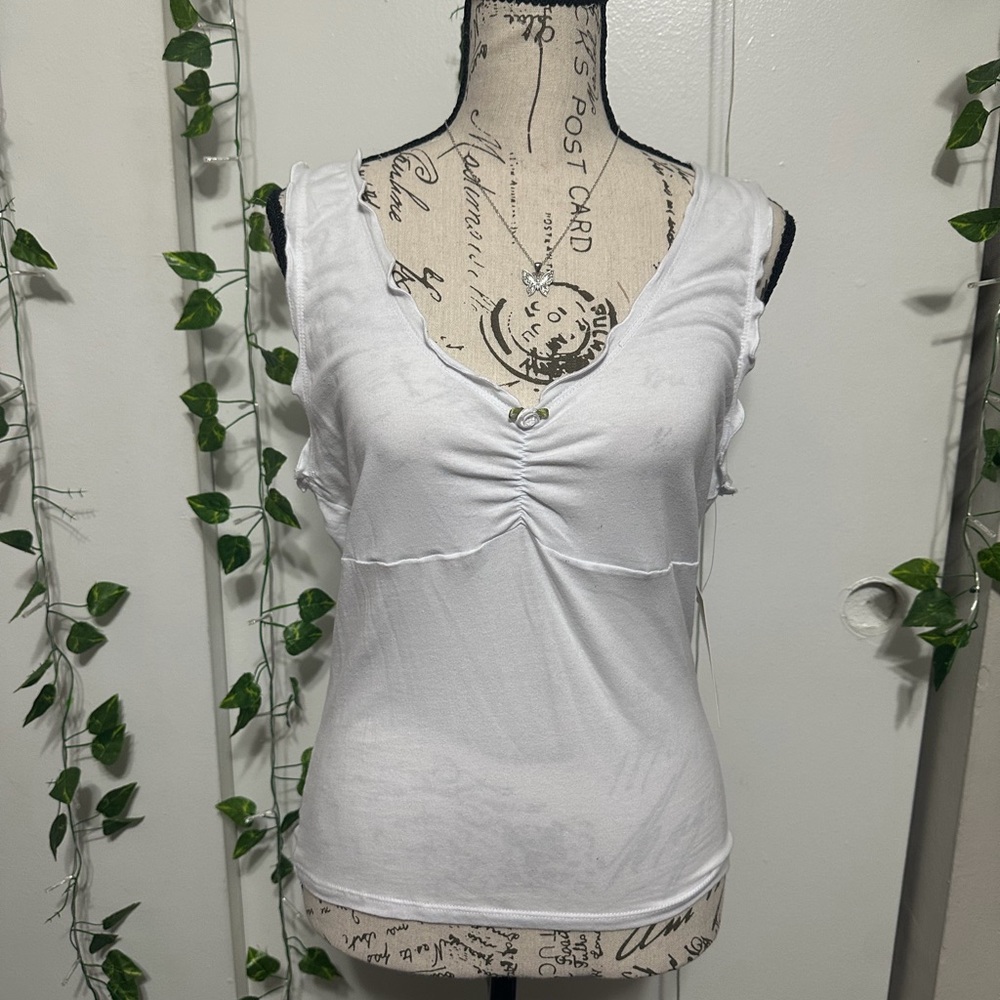 Chic White Ruched Tank Top